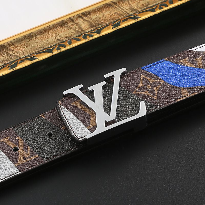 Custom Print Brown LV Buckle Leather Belt   ITEM NO.: HF-BT063