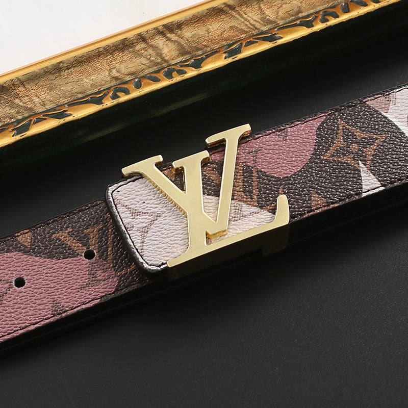 Custom Print Brown Marshroom LV Buckle Leather Belt   ITEM NO.: HF-BT065