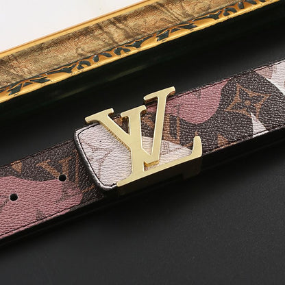 Custom Print Brown Marshroom LV Buckle Leather Belt   ITEM NO.: CS-BT065