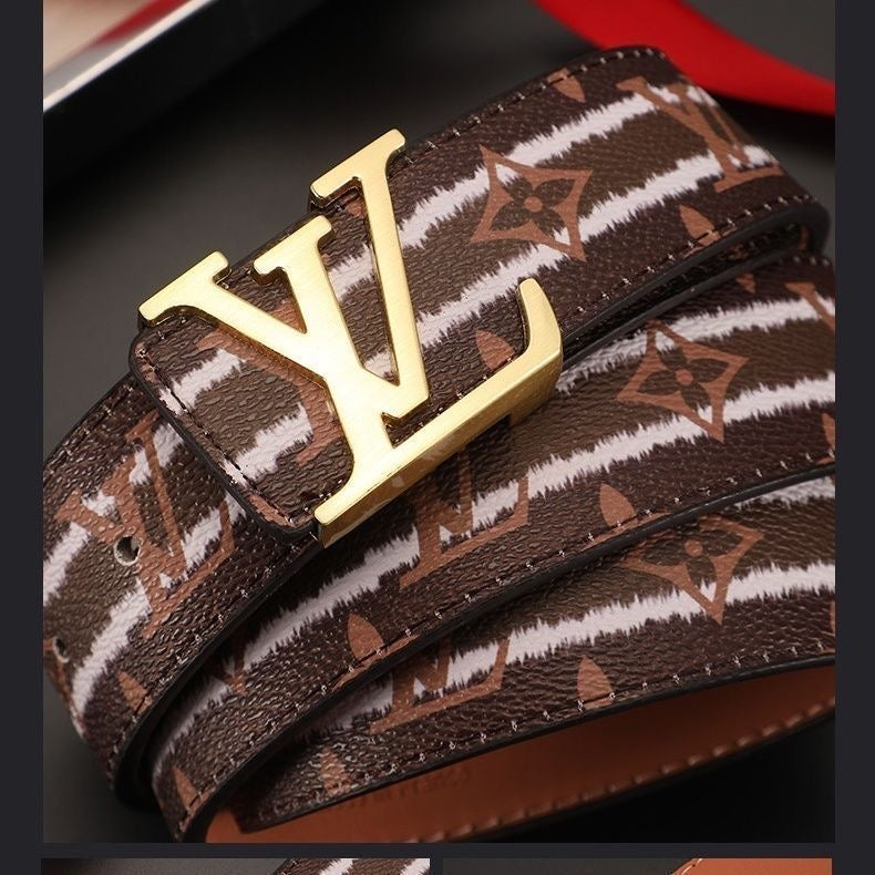 Custom Brown LV Print Buckle Leather Belt    ITEM NO.: HF-BT047