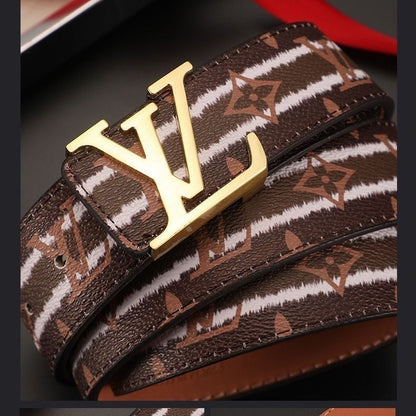 Custom Brown LV Print Buckle Leather Belt    ITEM NO.: CS-BT047