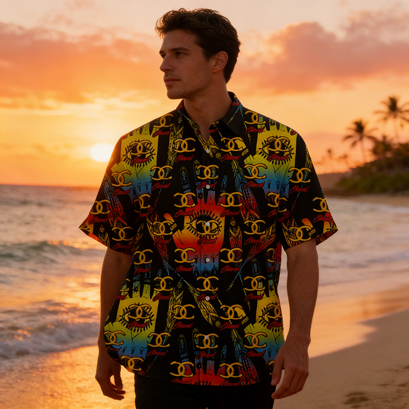 CC Woven Polyester-Spandex Printed Hawaiian Shirt Item NO.:HF-CT003