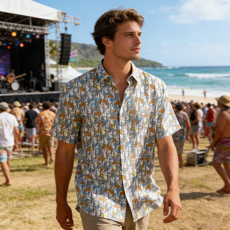 DIOR Woven Polyester-Spandex Printed Hawaiian Shirt Item NO.:HF-CT004