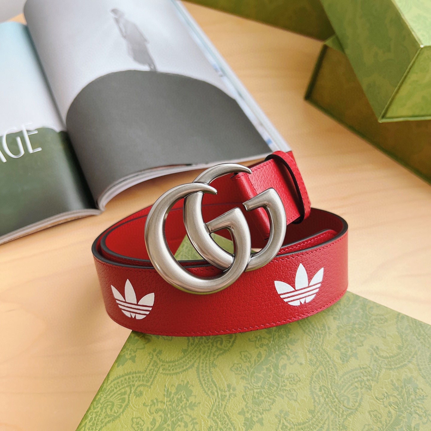 Adidas & Gucci Jointly-Designed GG Buckle Genuine Cow Leather Belt   ITEM NO.: CS-BT013