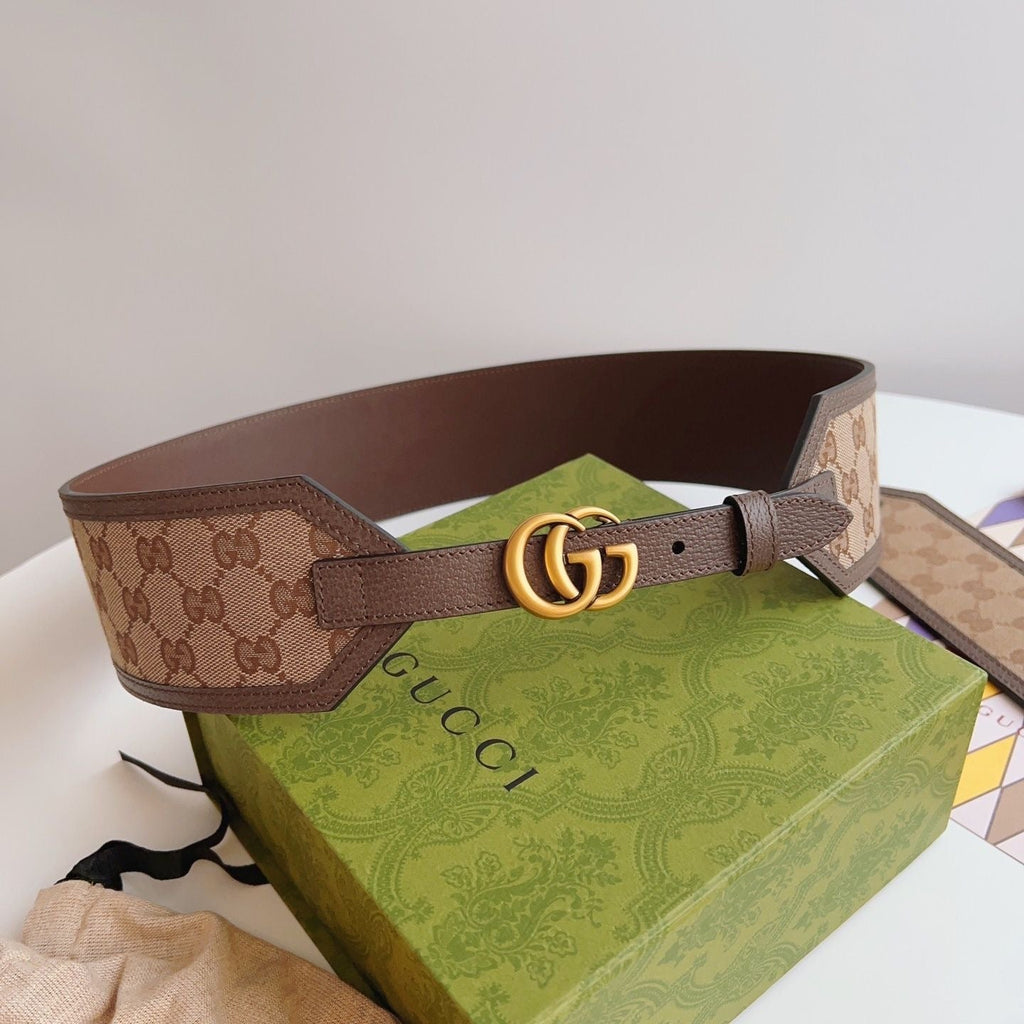 7CM Wide Gucci GG Buckle Classical Jacquard Canvas Genuine Leather Edge Belt   ITEM NO.: HF-BT014