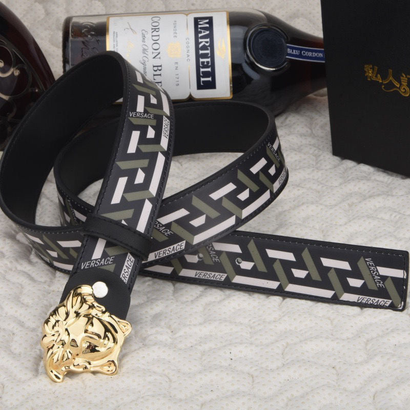 Fashionable Versace Print Leather Buckle Belt   ITEM NO.: HF-BT019