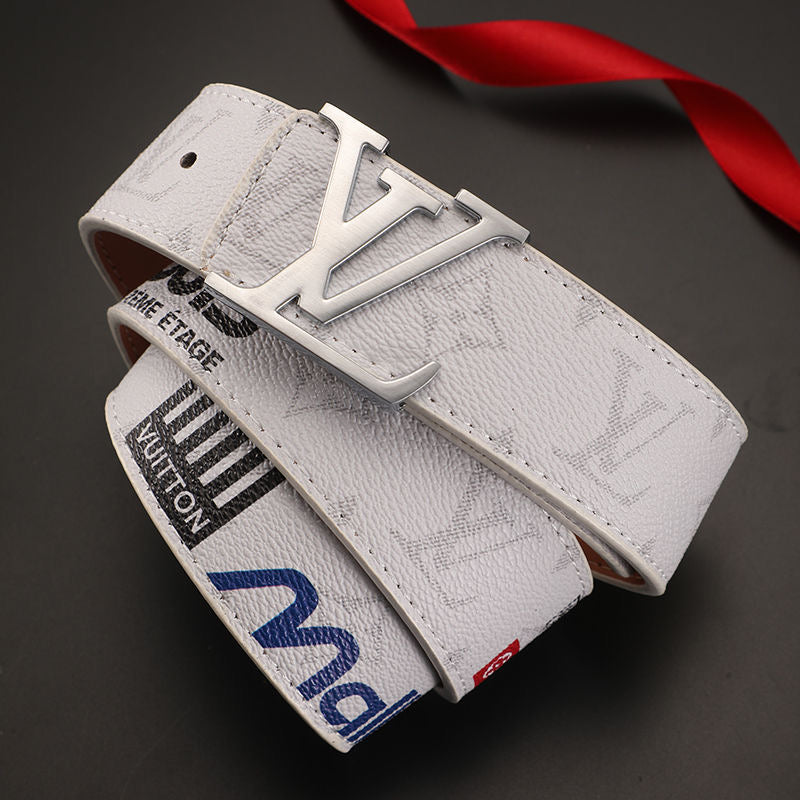 High Quality Custom Design White LV Buckle Leather Belt    ITEM NO.: HF-BT053