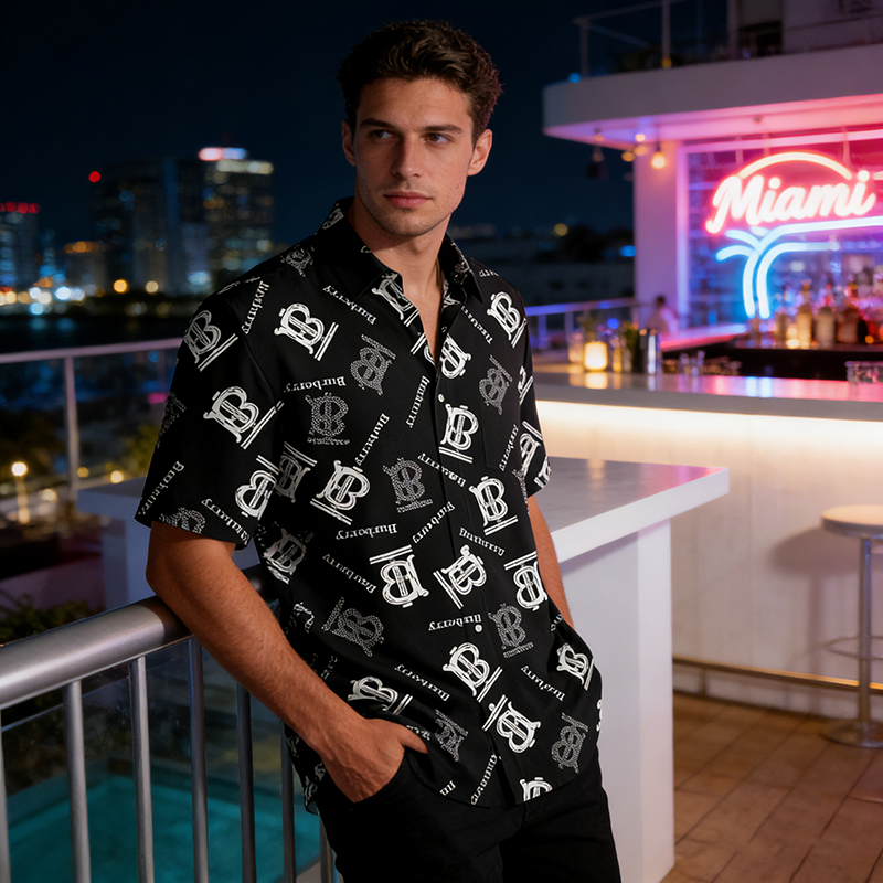 BB Woven Polyester-Spandex Printed Vacation Shirt Item NO.:HF-CT006