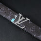 Cartoon Graffiti Print Black LV Buckle Leather Belt   ITEM NO.: CS-BT070