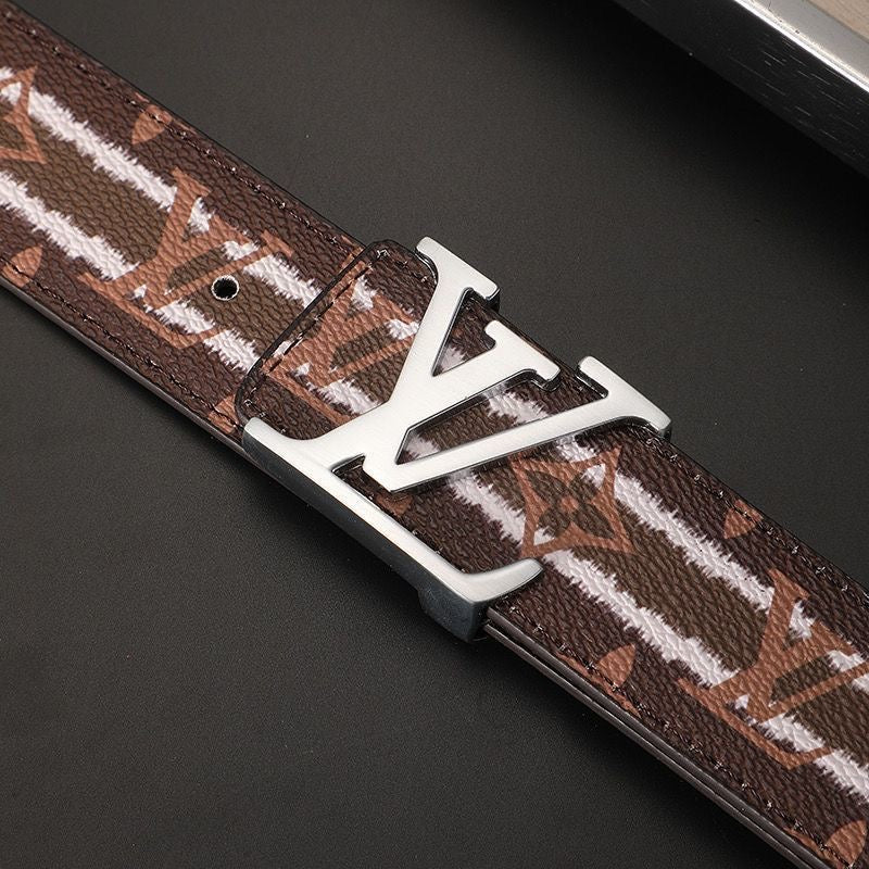 Custom Brown LV Print Buckle Leather Belt    ITEM NO.: HF-BT047