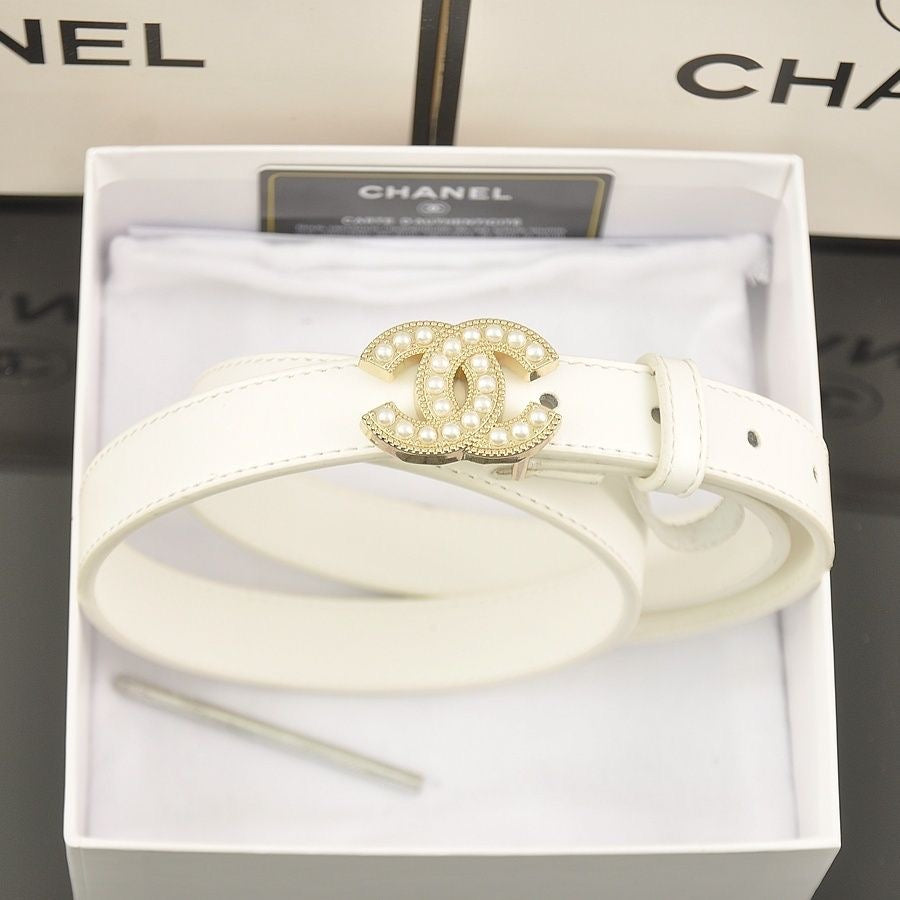 Simple Delicate Chanel CC Pearl Buckle Leather Belt   ITEM NO.: CS-BT038