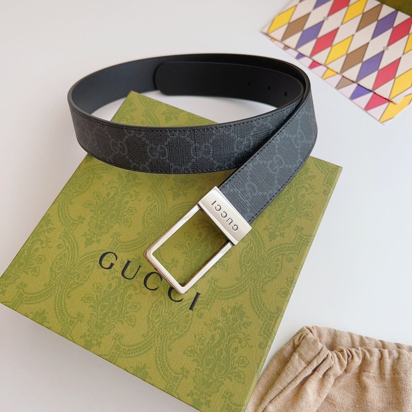 Gucci GG Monogram Leather Square Buckle Belt   ITEM NO.: CS-BT017