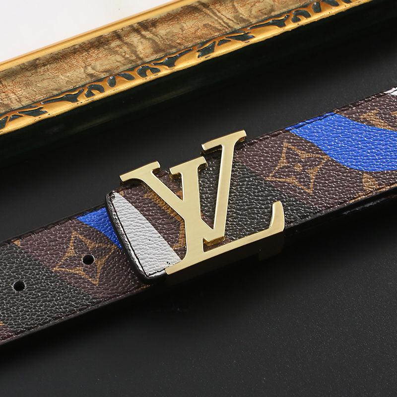 Custom Print Brown LV Buckle Leather Belt   ITEM NO.: HF-BT063