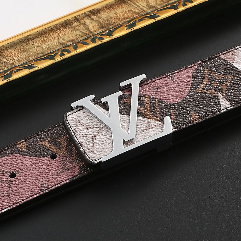 Custom Print Brown Marshroom LV Buckle Leather Belt   ITEM NO.: HF-BT065
