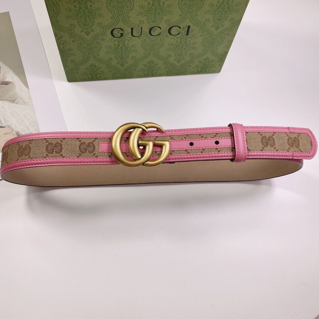 Gucci GG Buckle Jacquard Canvas Genuine Leather Edge Belt   ITEM NO.: CS-BT011