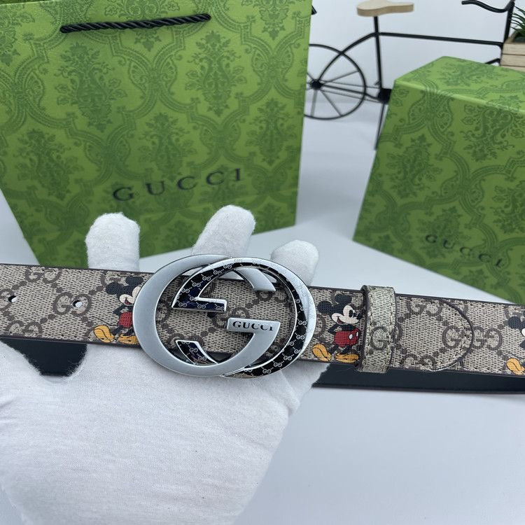 Classical Gucci Micky Mouse Print GG Buckle Leather Belt   ITEM NO.: HF-BT043