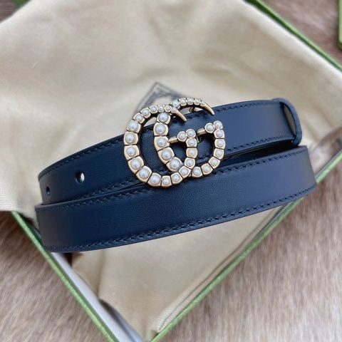 Gucci GG Pearl Buckle Genuine Cow Leather Belt   ITEM NO.: HF-BT010