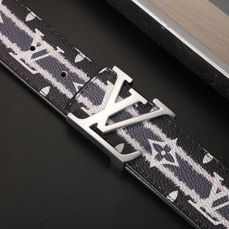 Custom Black LV Print Buckle Leather Belt    ITEM NO.: CS-BT049