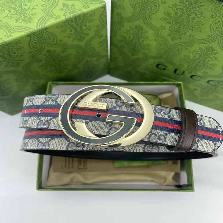 Blue Gucci GG With Green Red Tape Print Buckle Leather Belt   ITEM NO.: HF-BT029