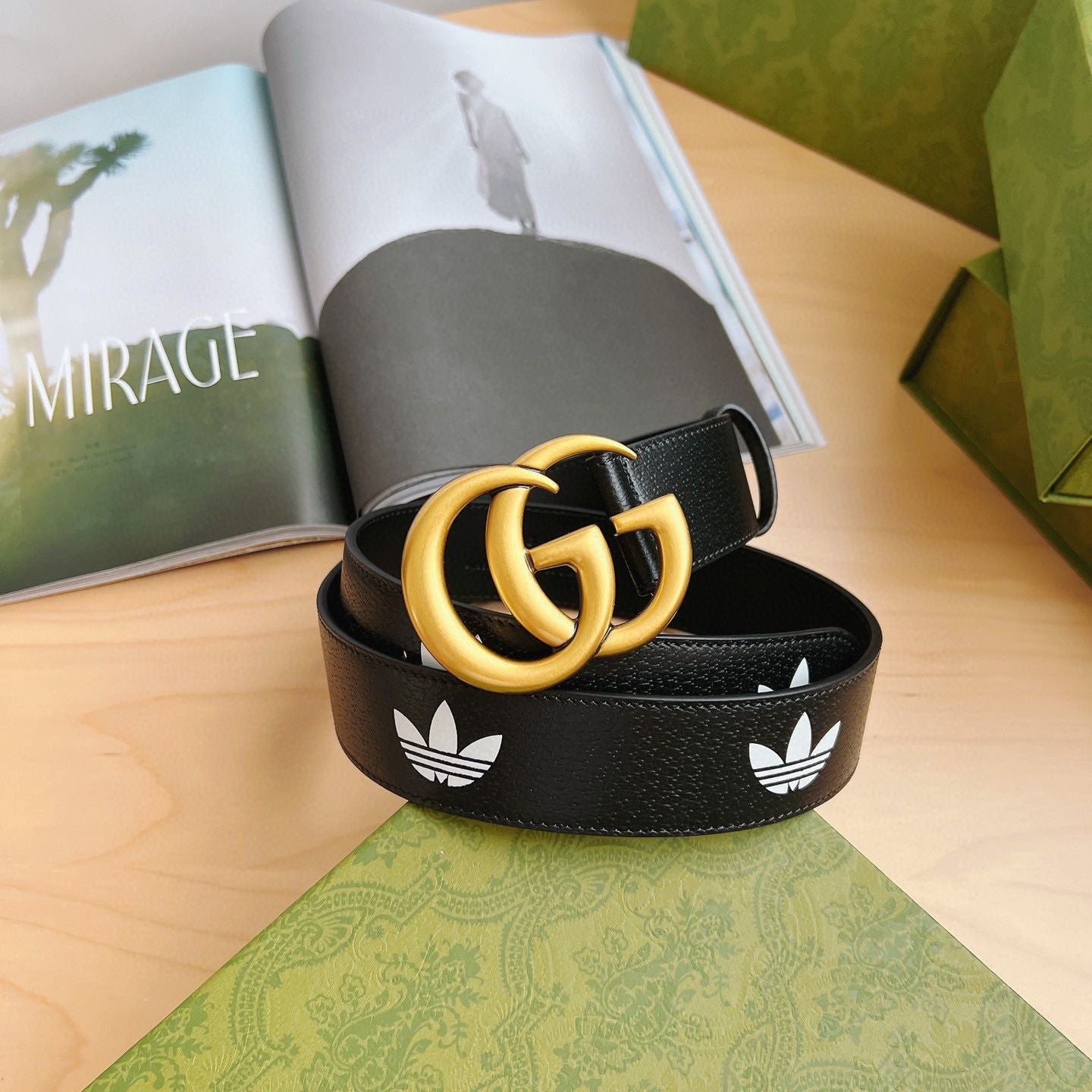 Adidas & Gucci Jointly-Designed GG Buckle Genuine Cow Leather Belt   ITEM NO.: HF-BT013