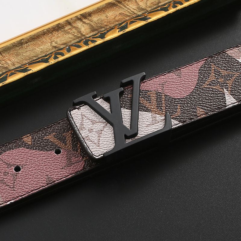 Custom Print Brown Marshroom LV Buckle Leather Belt   ITEM NO.: HF-BT065
