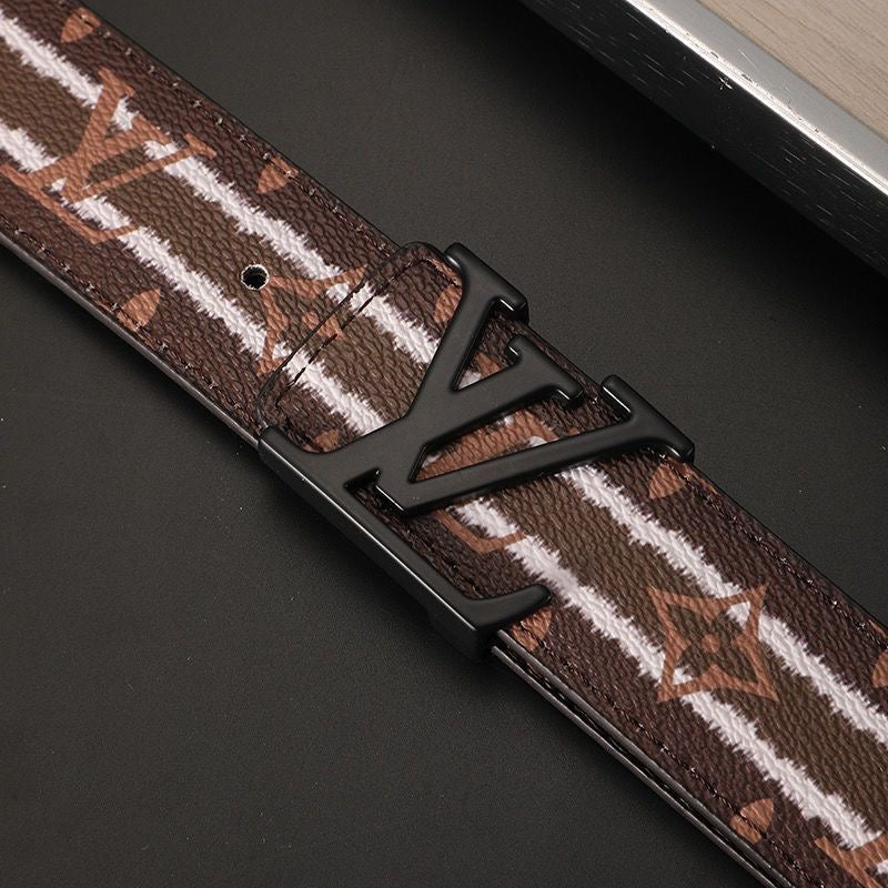 Custom Brown LV Print Buckle Leather Belt    ITEM NO.: HF-BT047