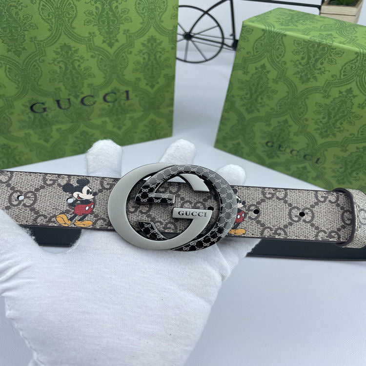 Classical Gucci Micky Mouse Print GG Buckle Leather Belt   ITEM NO.: HF-BT043