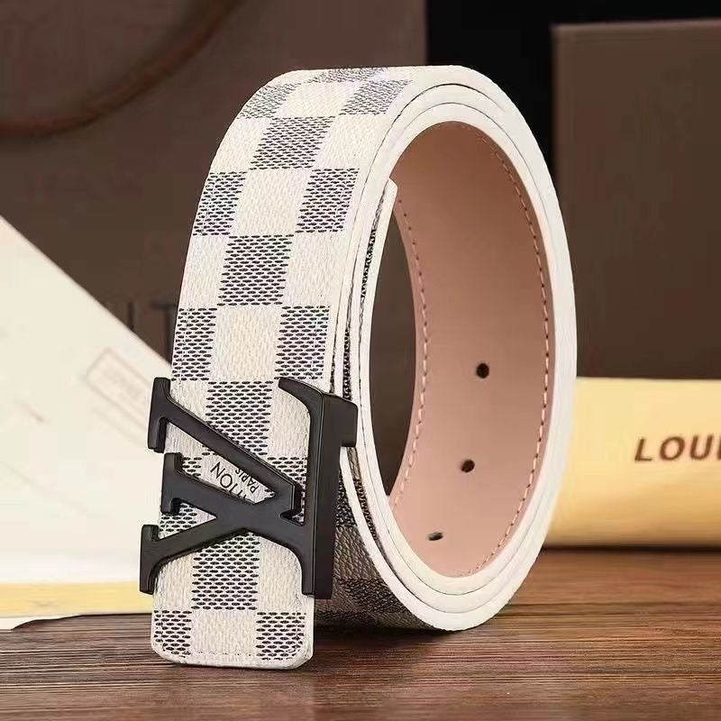 Selected Quality Classical White Check LV Buckle Leather Belt    ITEM NO.: HF-BT059