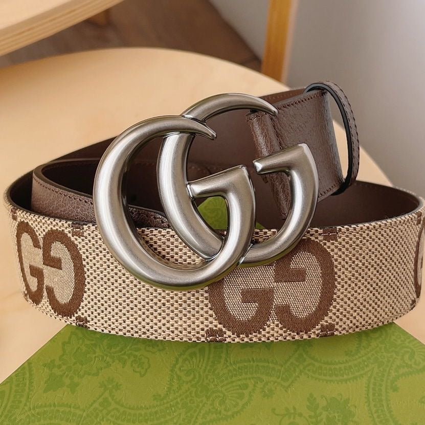 Classic Gucci GG Buckle Jacquard Canvas Genuine Leather Belt   ITEM NO.: HF-BT005