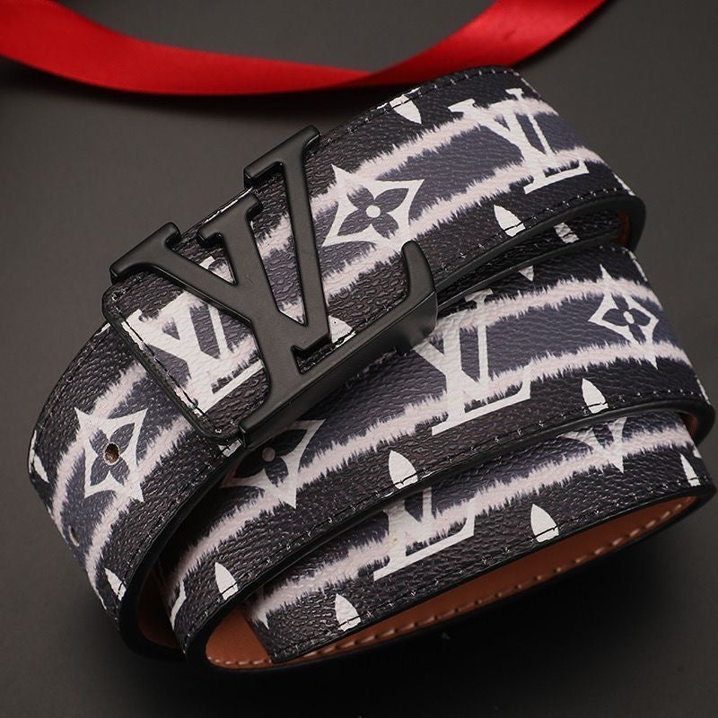 Custom Black LV Print Buckle Leather Belt    ITEM NO.: HF-BT049