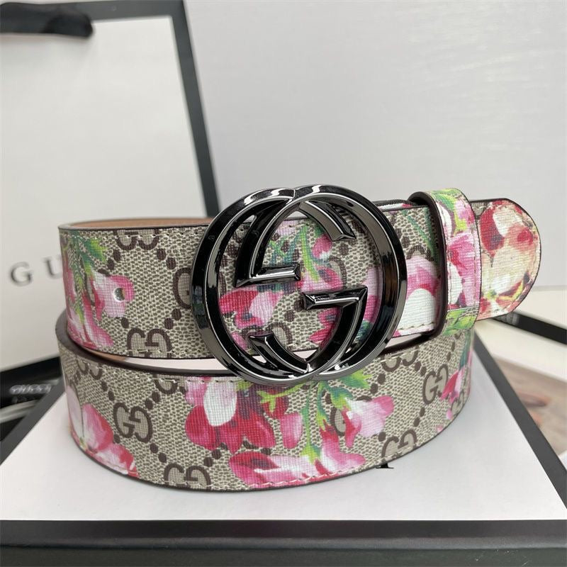 Gucci Red Floral Print GG Buckle Leather Belt   ITEM NO.: HF-BT037