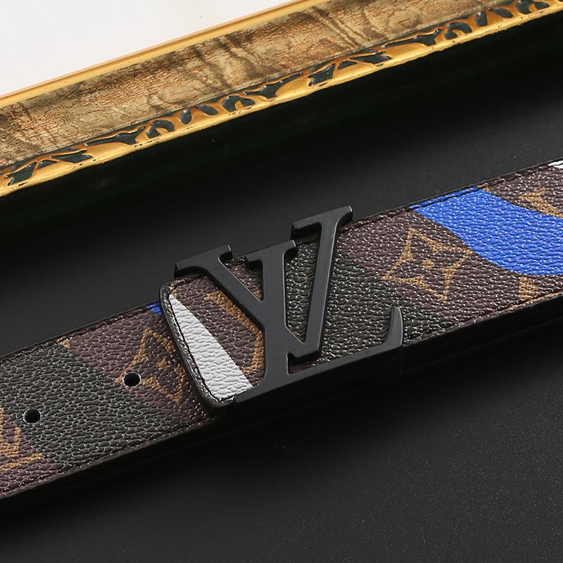 Custom Print Brown LV Buckle Leather Belt   ITEM NO.: HF-BT063