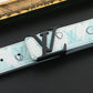 Custom Print Sky Blue LV Buckle Leather Belt   ITEM NO.: CS-BT066