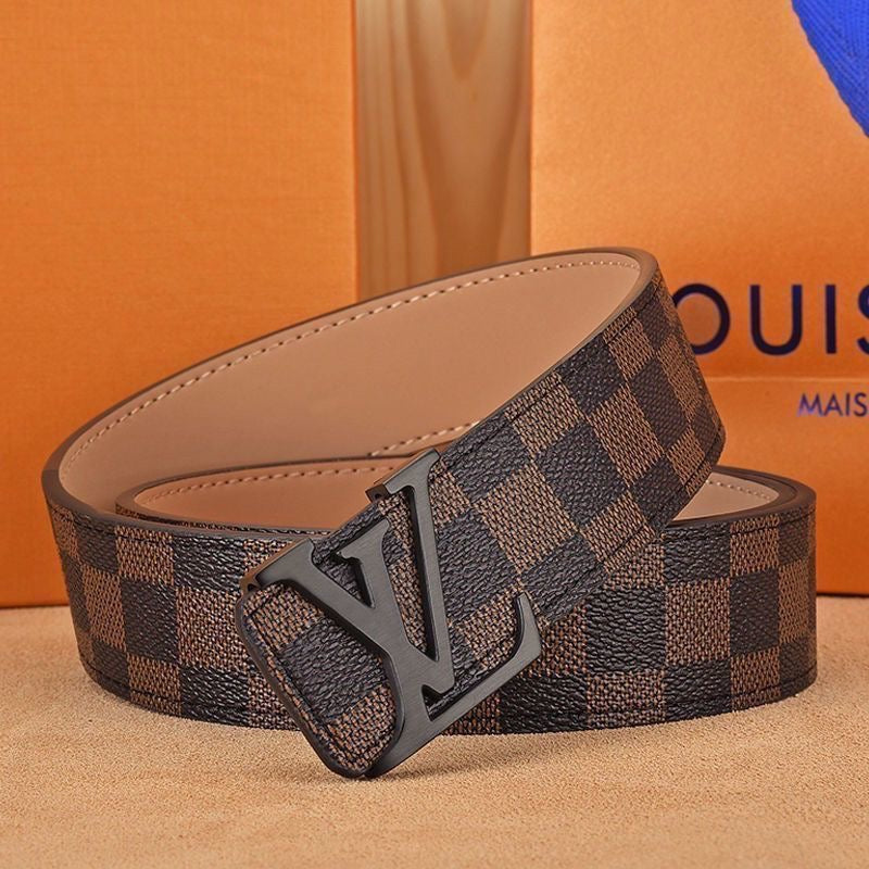 Selected Quality Classical Brown Check LV Buckle Leather Belt    ITEM NO.: HF-BT058