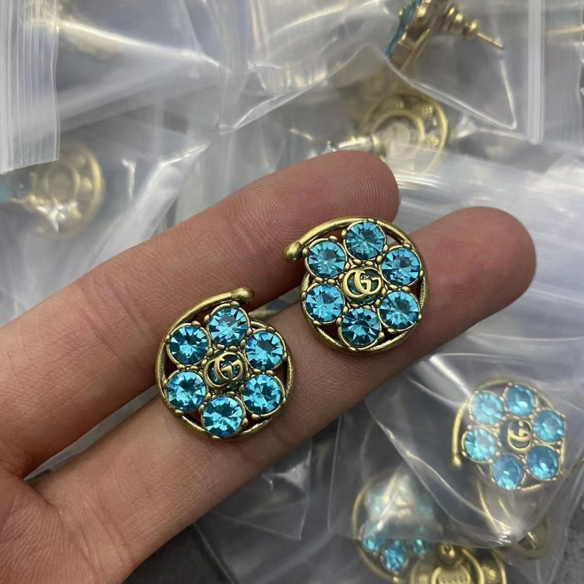 Five Styles Colorful Rhinestone Diamond Gucci GG Earrings   ITEM NO.: HF-JL053