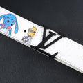 Cartoon Graffiti Print White Embossed LV Buckle Leather Belt   ITEM NO.: HF-BT069