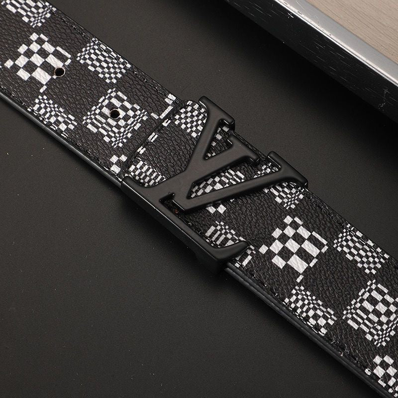 Custom Black Check LV Print Buckle Leather Belt    ITEM NO.: HF-BT050