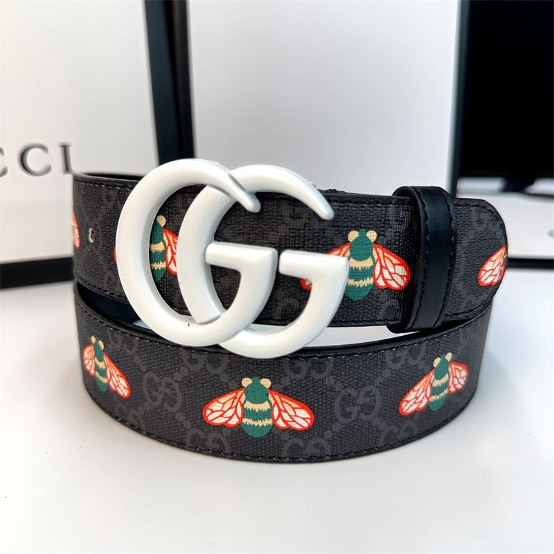 Classical Gucci Bee Print GG Buckle Leather Belt   ITEM NO.: HF-BT042