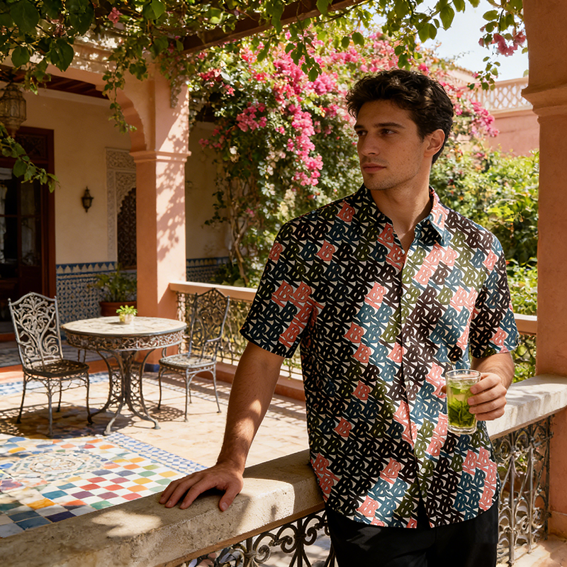 BB Woven Polyester-Spandex Printed Vacation Shirt Item NO.:HF-CT006