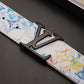 High Quality Custom Design White Tie Dye LV Buckle Leather Belt    ITEM NO.: HF-BT055