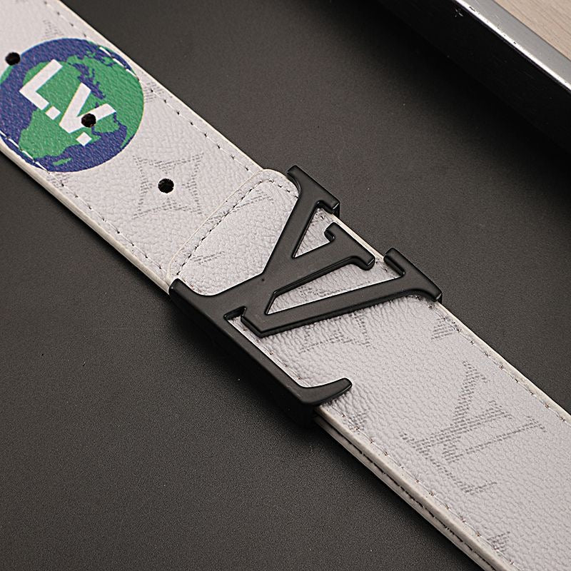 High Quality Custom Design White LV Buckle Leather Belt    ITEM NO.: HF-BT053