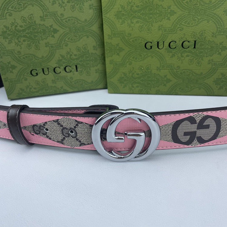 Geometry Gucci GG Print Buckle Leather Belt   ITEM NO.: CS-BT022