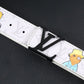 Cartoon Graffiti Print White LV Buckle Leather Belt   ITEM NO.: CS-BT071