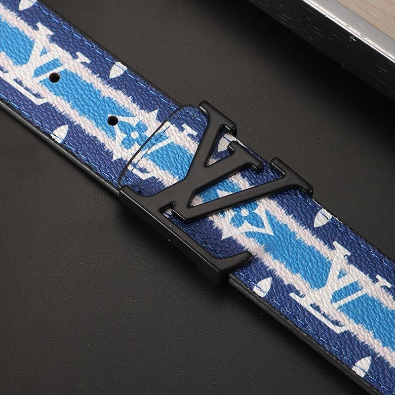 Custom Blue LV Print Buckle Leather Belt    ITEM NO.: HF-BT048