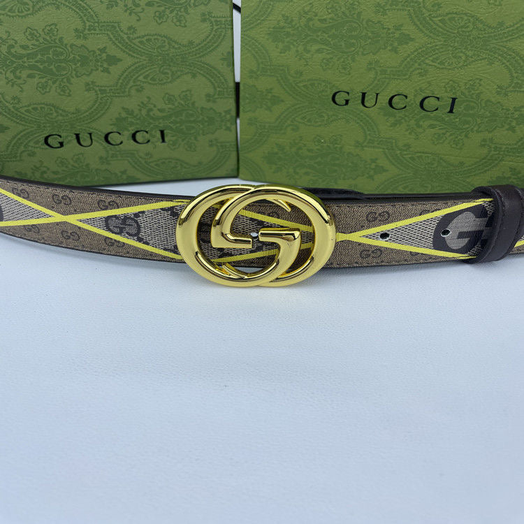 Geometry Gucci GG Print Buckle Leather Belt   ITEM NO.: CS-BT022