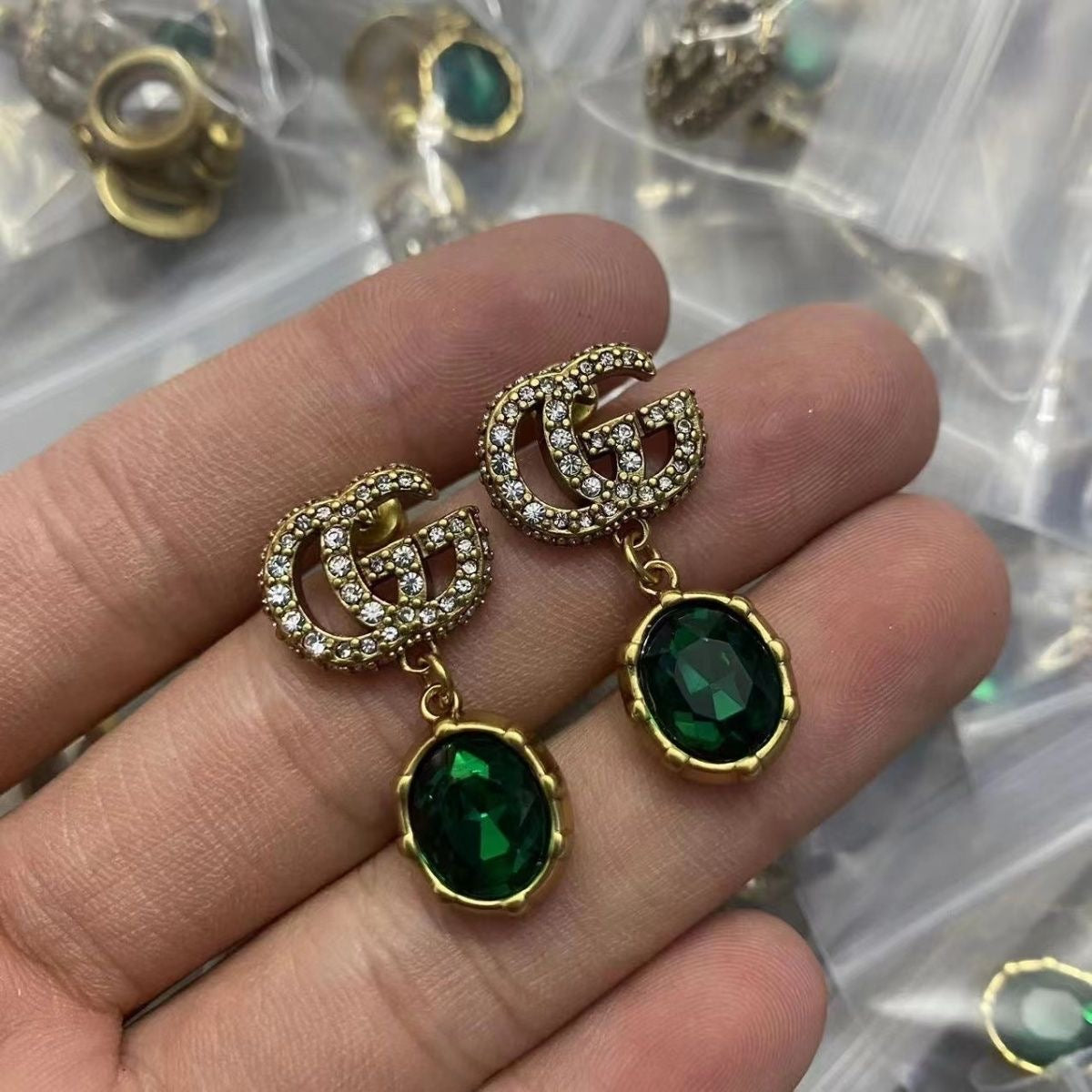 Five Styles Colorful Rhinestone Diamond Gucci GG Earrings   ITEM NO.: HF-JL053