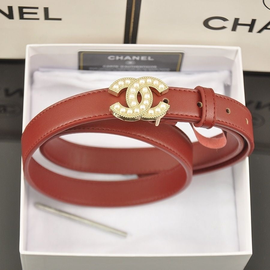 Simple Delicate Chanel CC Pearl Buckle Leather Belt   ITEM NO.: CS-BT038