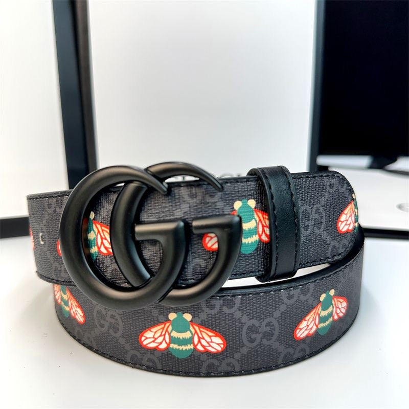 Classical Gucci Bee Print GG Buckle Leather Belt   ITEM NO.: HF-BT042