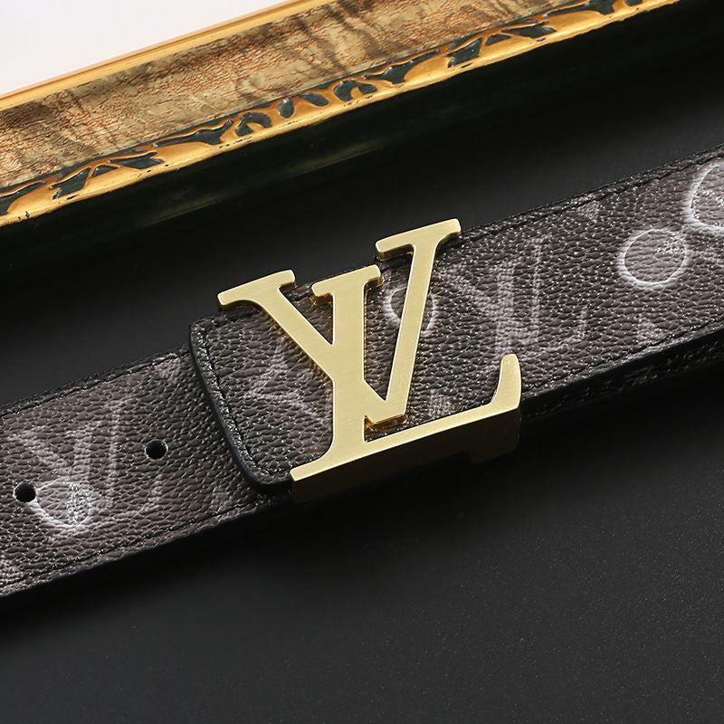 Custom Fancy Pattern Print LV Buckle Leather Belt   ITEM NO.: HF-BT067