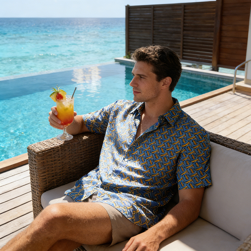 BB Woven Polyester-Spandex Printed Vacation Shirt Item NO.:HF-CT006